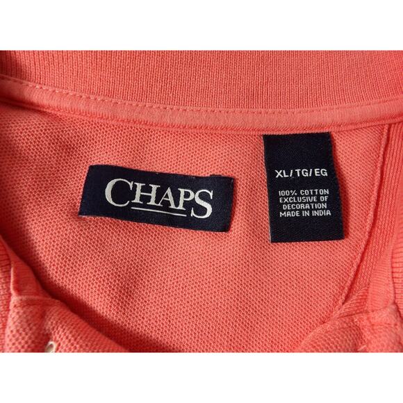 Chaps Mens XL Polo Shirt Coral Bright Orange Short Sleeve Casual Golf Vacay Prep - Picture 4 of 11